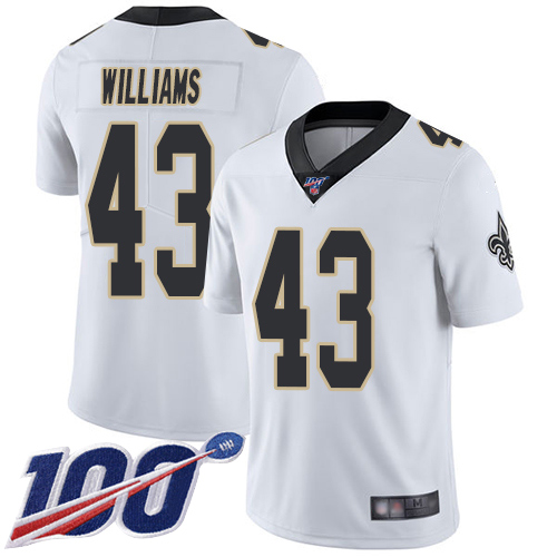 Saints #43 Marcus Williams White Youth Stitched Football 100th Season Vapor Limited Jersey