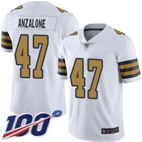 Saints #47 Alex Anzalone White Youth Stitched Football Limited Rush 100th Season Jersey