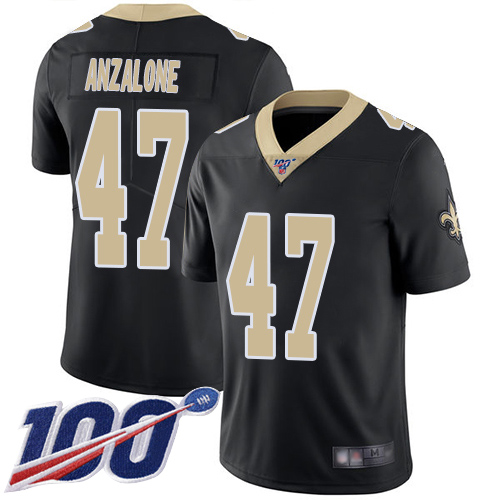 Saints #47 Alex Anzalone Black Team Color Youth Stitched Football 100th Season Vapor Limited Jersey