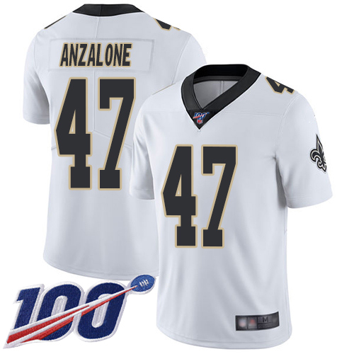 Saints #47 Alex Anzalone White Youth Stitched Football 100th Season Vapor Limited Jersey