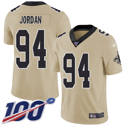 Saints #94 Cameron Jordan Gold Youth Stitched Football Limited Inverted Legend 100th Season Jersey