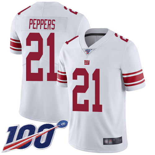 Giants #21 Jabrill Peppers White Youth Stitched Football 100th Season Vapor Limited Jersey