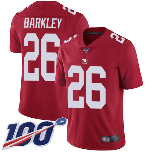 Giants #26 Saquon Barkley Red Alternate Youth Stitched Football 100th Season Vapor Limited Jersey