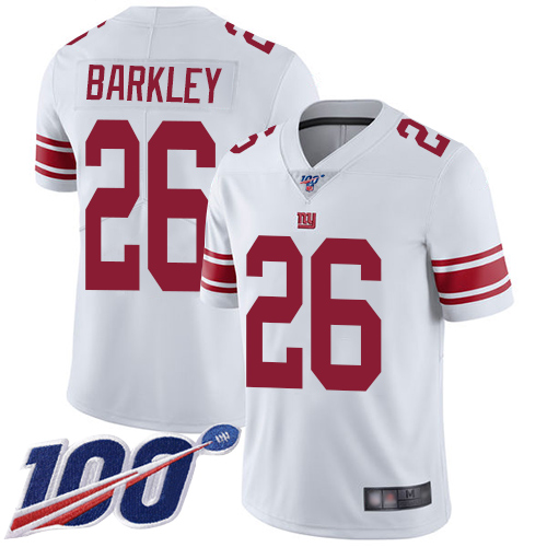 Giants #26 Saquon Barkley White Youth Stitched Football 100th Season Vapor Limited Jersey