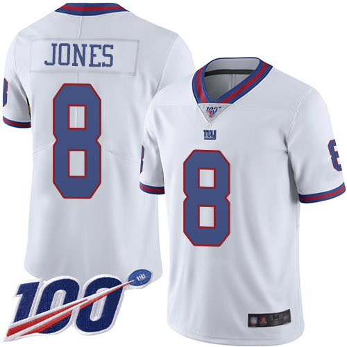 Giants #8 Daniel Jones White Youth Stitched Football Limited Rush 100th Season Jersey