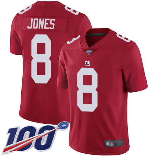 Giants #8 Daniel Jones Red Alternate Youth Stitched Football 100th Season Vapor Limited Jersey