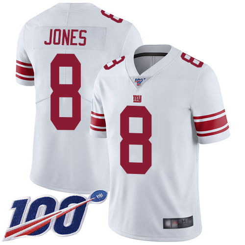 Giants #8 Daniel Jones White Youth Stitched Football 100th Season Vapor Limited Jersey