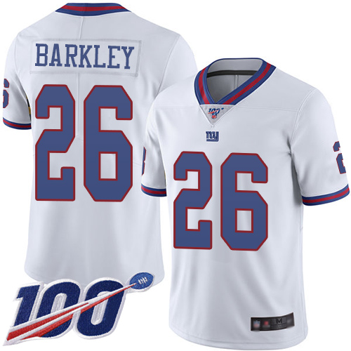Giants #26 Saquon Barkley White Youth Stitched Football Limited Rush 100th Season Jersey