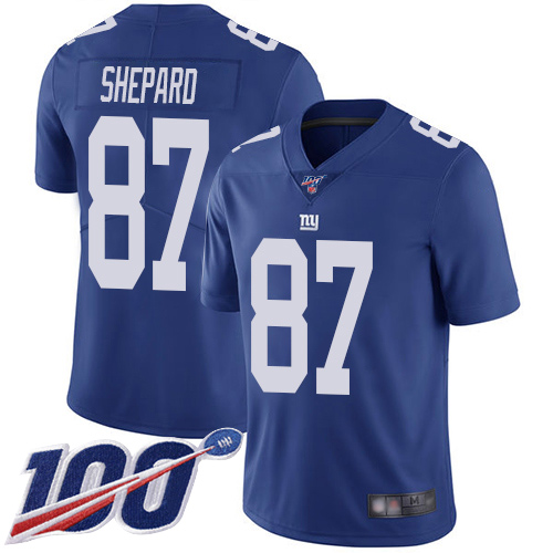 Giants #87 Sterling Shepard Royal Blue Team Color Youth Stitched Football 100th Season Vapor Limited Jersey