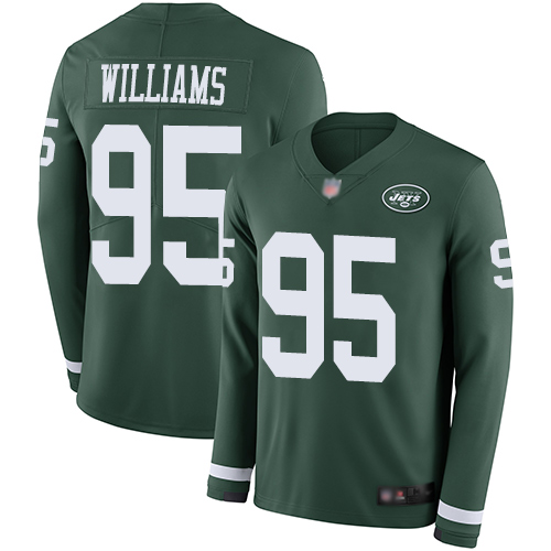 Nike Jets #95 Quinnen Williams Green Team Color Youth Stitched NFL Limited Therma Long Sleeve Jersey