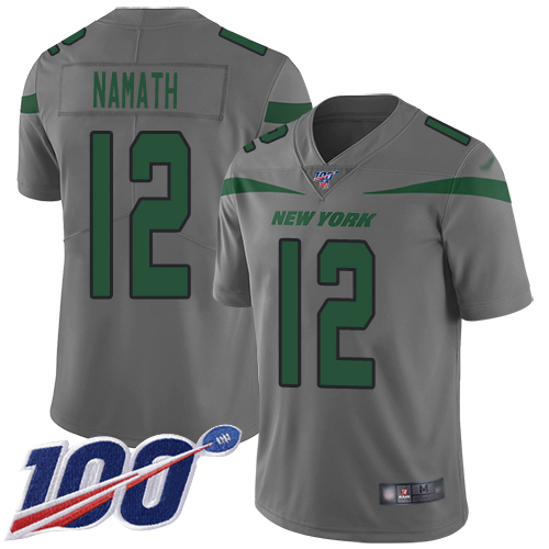 Jets #12 Joe Namath Gray Youth Stitched Football Limited Inverted Legend 100th Season Jersey