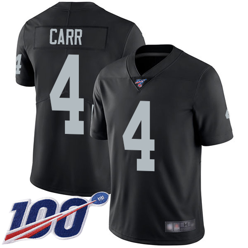 Raiders #4 Derek Carr Black Team Color Youth Stitched Football 100th Season Vapor Limited Jersey