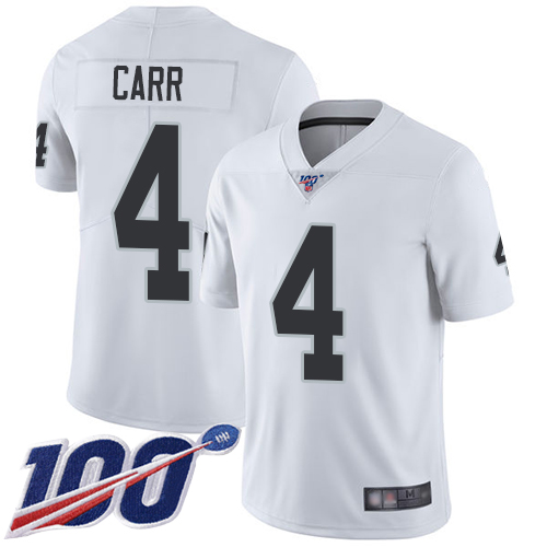 Raiders #4 Derek Carr White Youth Stitched Football 100th Season Vapor Limited Jersey