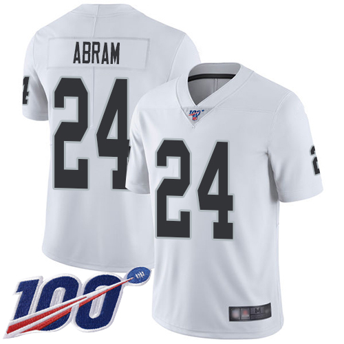 Raiders #24 Johnathan Abram White Youth Stitched Football 100th Season Vapor Limited Jersey