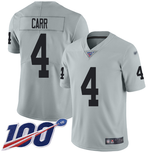 Raiders #4 Derek Carr Silver Youth Stitched Football Limited Inverted Legend 100th Season Jersey