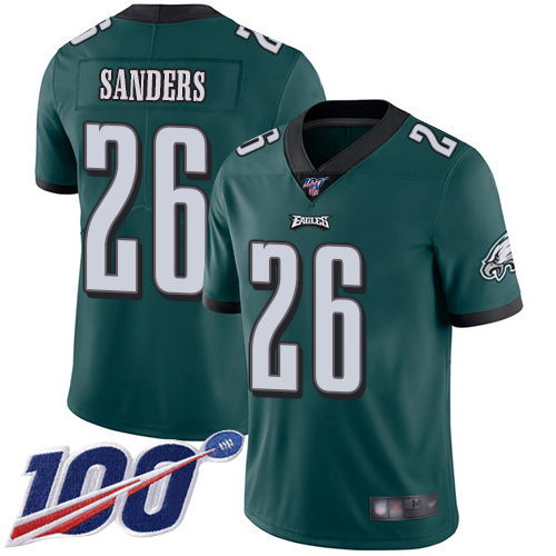 Eagles #26 Miles Sanders Midnight Green Team Color Youth Stitched Football 100th Season Vapor Limited Jersey