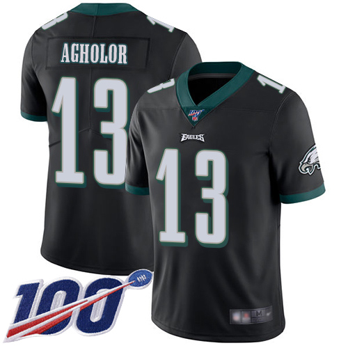 Eagles #13 Nelson Agholor Black Alternate Youth Stitched Football 100th Season Vapor Limited Jersey