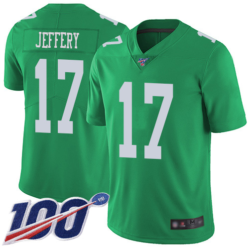Eagles #17 Alshon Jeffery Green Youth Stitched Football Limited Rush 100th Season Jersey