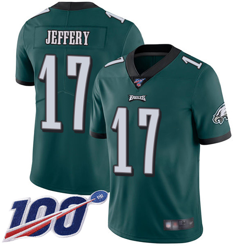 Eagles #17 Alshon Jeffery Midnight Green Team Color Youth Stitched Football 100th Season Vapor Limited Jersey
