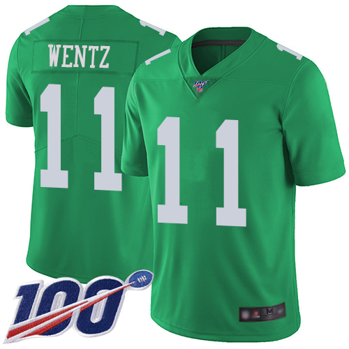 Eagles #11 Carson Wentz Green Youth Stitched Football Limited Rush 100th Season Jersey