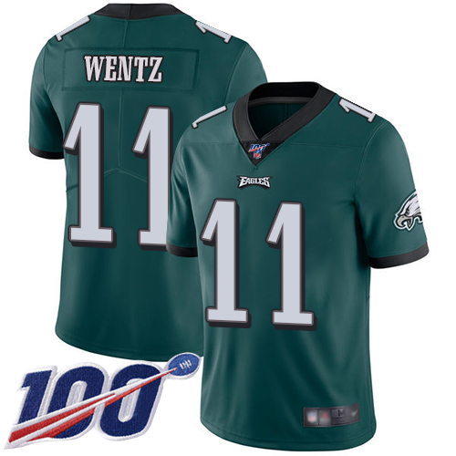 Eagles #11 Carson Wentz Midnight Green Team Color Youth Stitched Football 100th Season Vapor Limited Jersey