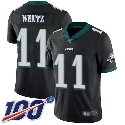 Eagles #11 Carson Wentz Black Alternate Youth Stitched Football 100th Season Vapor Limited Jersey Eagles #11 Carson Wentz Black Alternate Youth Stitched Football 100th Season Vapor Limited Jersey