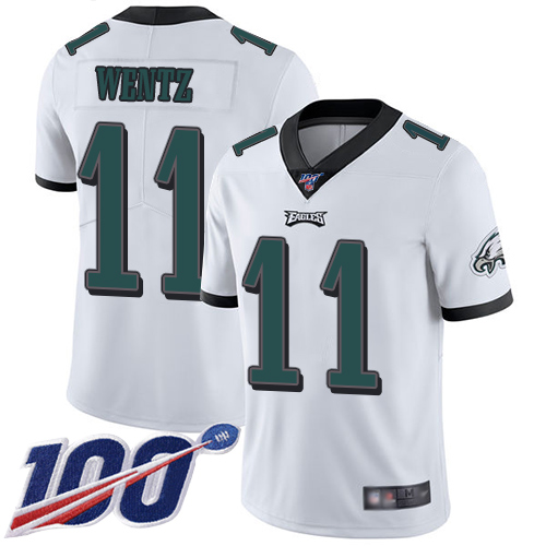 Eagles #11 Carson Wentz White Youth Stitched Football 100th Season Vapor Limited Jersey