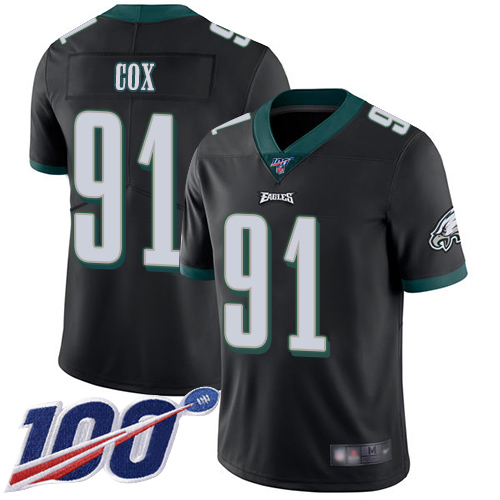 Eagles #91 Fletcher Cox Black Alternate Youth Stitched Football 100th Season Vapor Limited Jersey