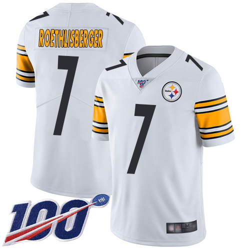 Steelers #7 Ben Roethlisberger White Youth Stitched Football 100th Season Vapor Limited Jersey