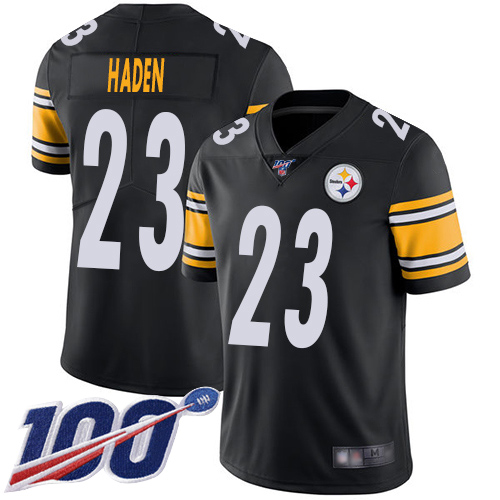 Steelers #23 Joe Haden Black Team Color Youth Stitched Football 100th Season Vapor Limited Jersey