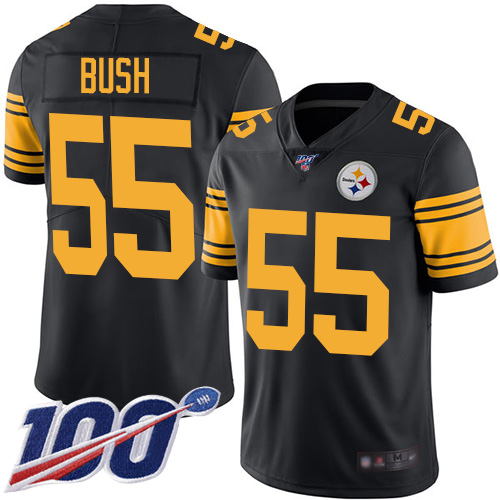 Steelers #55 Devin Bush Black Youth Stitched Football Limited Rush 100th Season Jersey