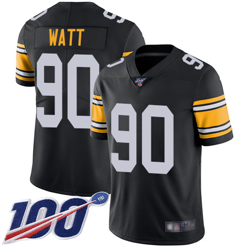 Steelers #90 T. J. Watt Black Alternate Youth Stitched Football 100th Season Vapor Limited Jersey