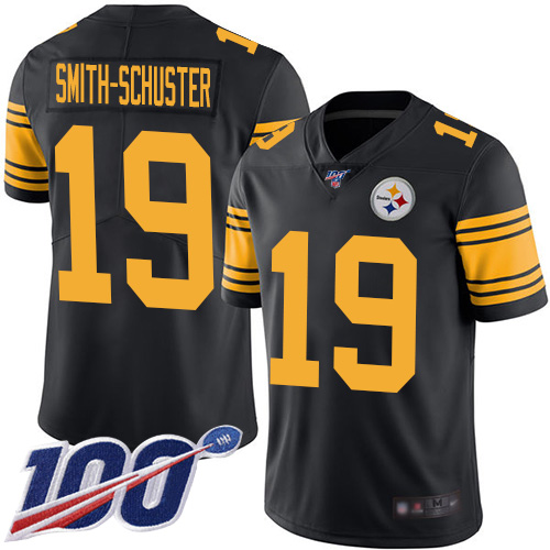 Steelers #19 JuJu Smith-Schuster Black Youth Stitched Football Limited Rush 100th Season Jersey