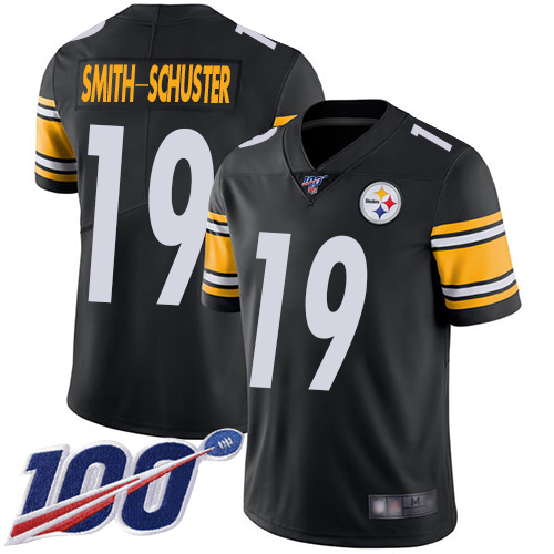 Steelers #19 JuJu Smith-Schuster Black Team Color Youth Stitched Football 100th Season Vapor Limited Jersey