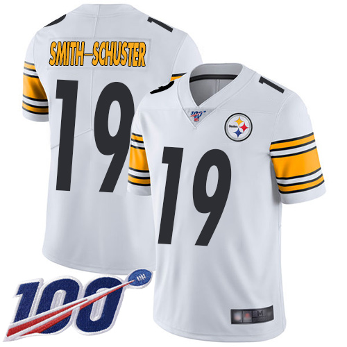 Steelers #19 JuJu Smith-Schuster White Youth Stitched Football 100th Season Vapor Limited Jersey