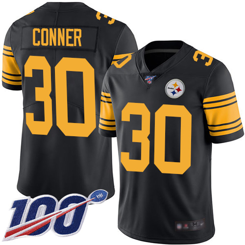 Steelers #30 James Conner Black Youth Stitched Football Limited Rush 100th Season Jersey