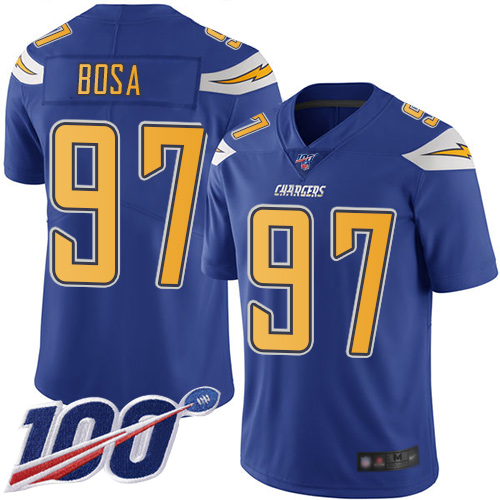 Chargers #97 Joey Bosa Electric Blue Youth Stitched Football Limited Rush 100th Season Jersey