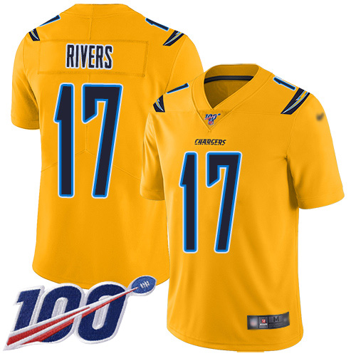 Chargers #17 Philip Rivers Gold Youth Stitched Football Limited Inverted Legend 100th Season Jersey