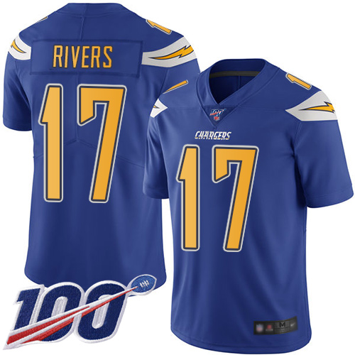 Chargers #17 Philip Rivers Electric Blue Youth Stitched Football Limited Rush 100th Season Jersey