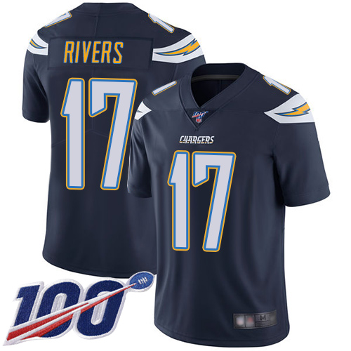 Chargers #17 Philip Rivers Navy Blue Team Color Youth Stitched Football 100th Season Vapor Limited Jersey