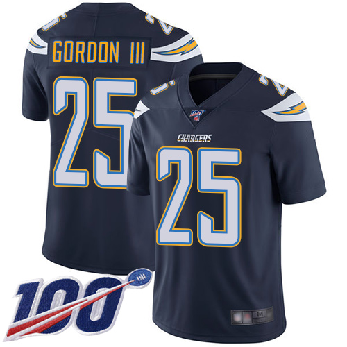 Chargers #25 Melvin Gordon III Navy Blue Team Color Youth Stitched Football 100th Season Vapor Limited Jersey