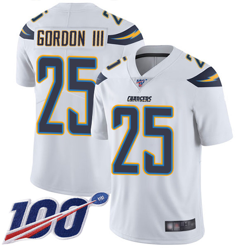 Chargers #25 Melvin Gordon III White Youth Stitched Football 100th Season Vapor Limited Jersey