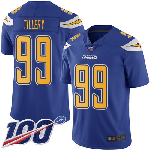 Chargers #99 Jerry Tillery Electric Blue Youth Stitched Football Limited Rush 100th Season Jersey
