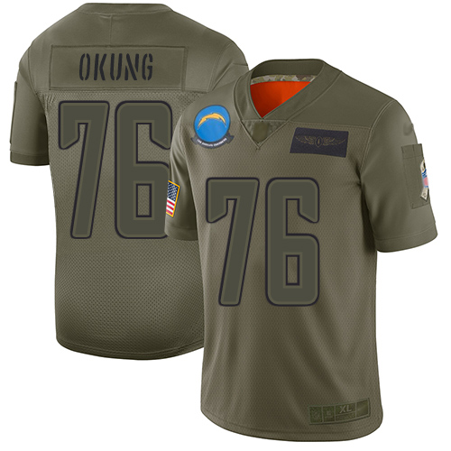 Chargers #76 Russell Okung Camo Youth Stitched Football Limited 2019 Salute to Service Jersey