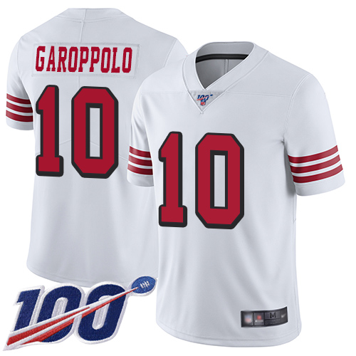 49ers #10 Jimmy Garoppolo White Rush Youth Stitched Football Limited 100th Season Jersey