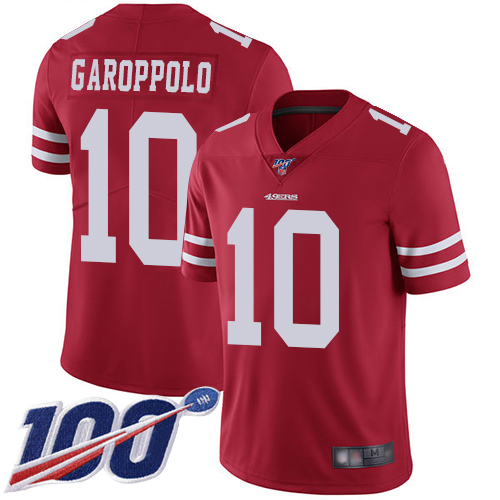 49ers #10 Jimmy Garoppolo Red Team Color Youth Stitched Football 100th Season Vapor Limited Jersey