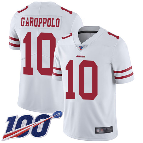 49ers #10 Jimmy Garoppolo White Youth Stitched Football 100th Season Vapor Limited Jersey