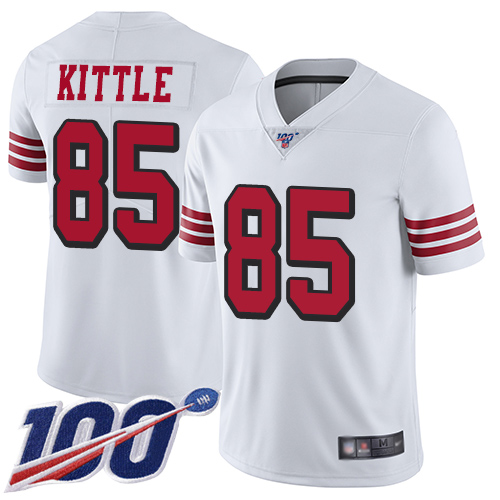 49ers #85 George Kittle White Rush Youth Stitched Football Limited 100th Season Jersey