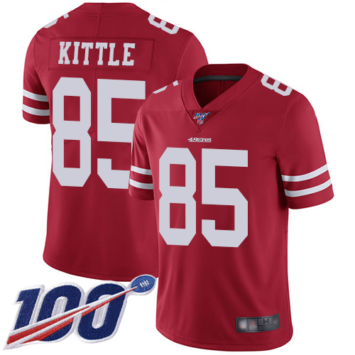 49ers #85 George Kittle Red Team Color Youth Stitched Football 100th Season Vapor Limited Jersey