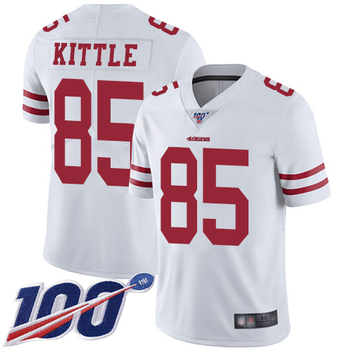 49ers #85 George Kittle White Youth Stitched Football 100th Season Vapor Limited Jersey